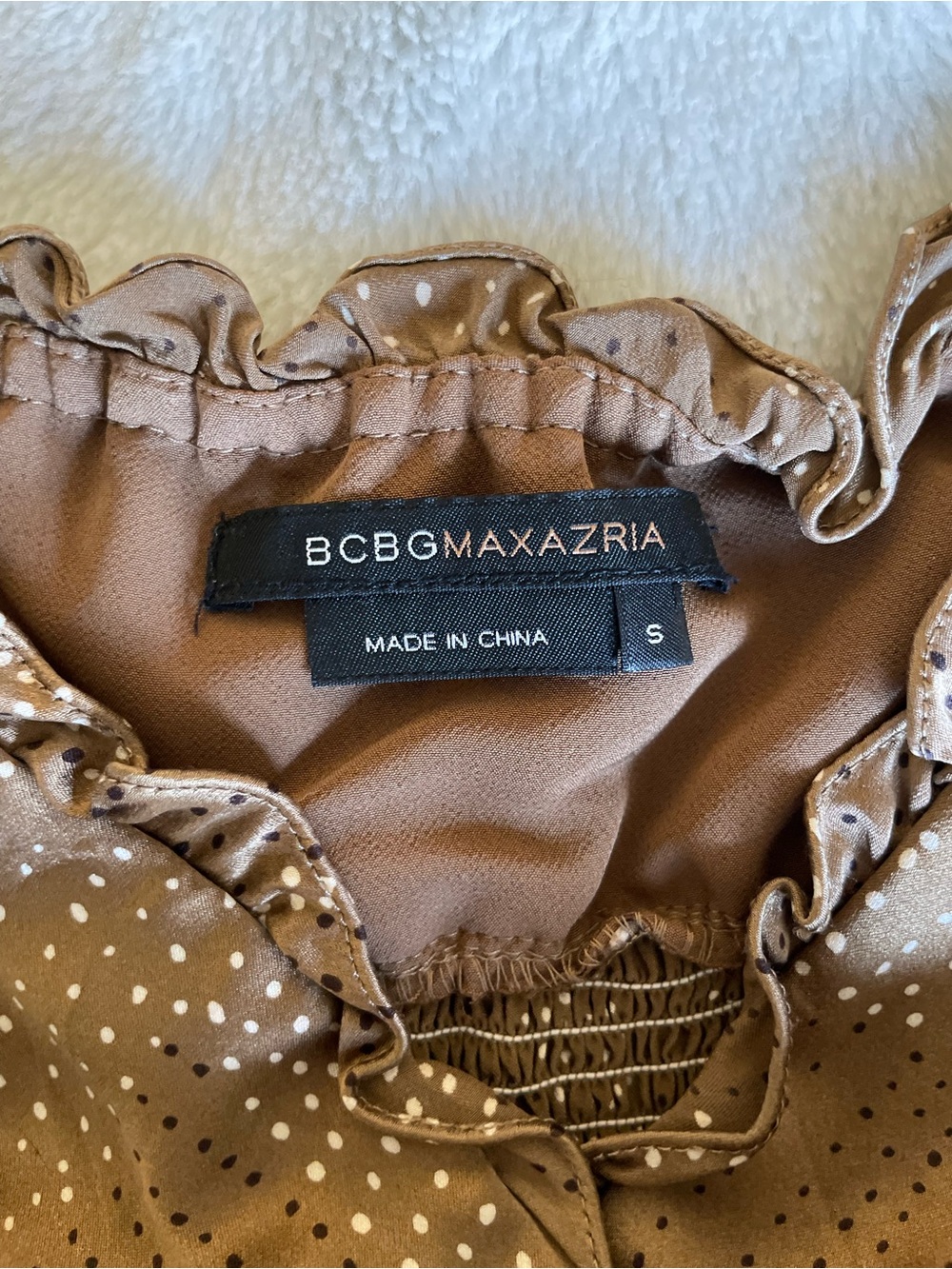 BCBGMaxAzria Dot Print Smocked Midi Dress - Picture 7 of 7